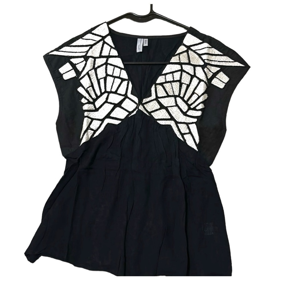 Anthropologie Blank London Patchwork Top Black Silver Oversized M